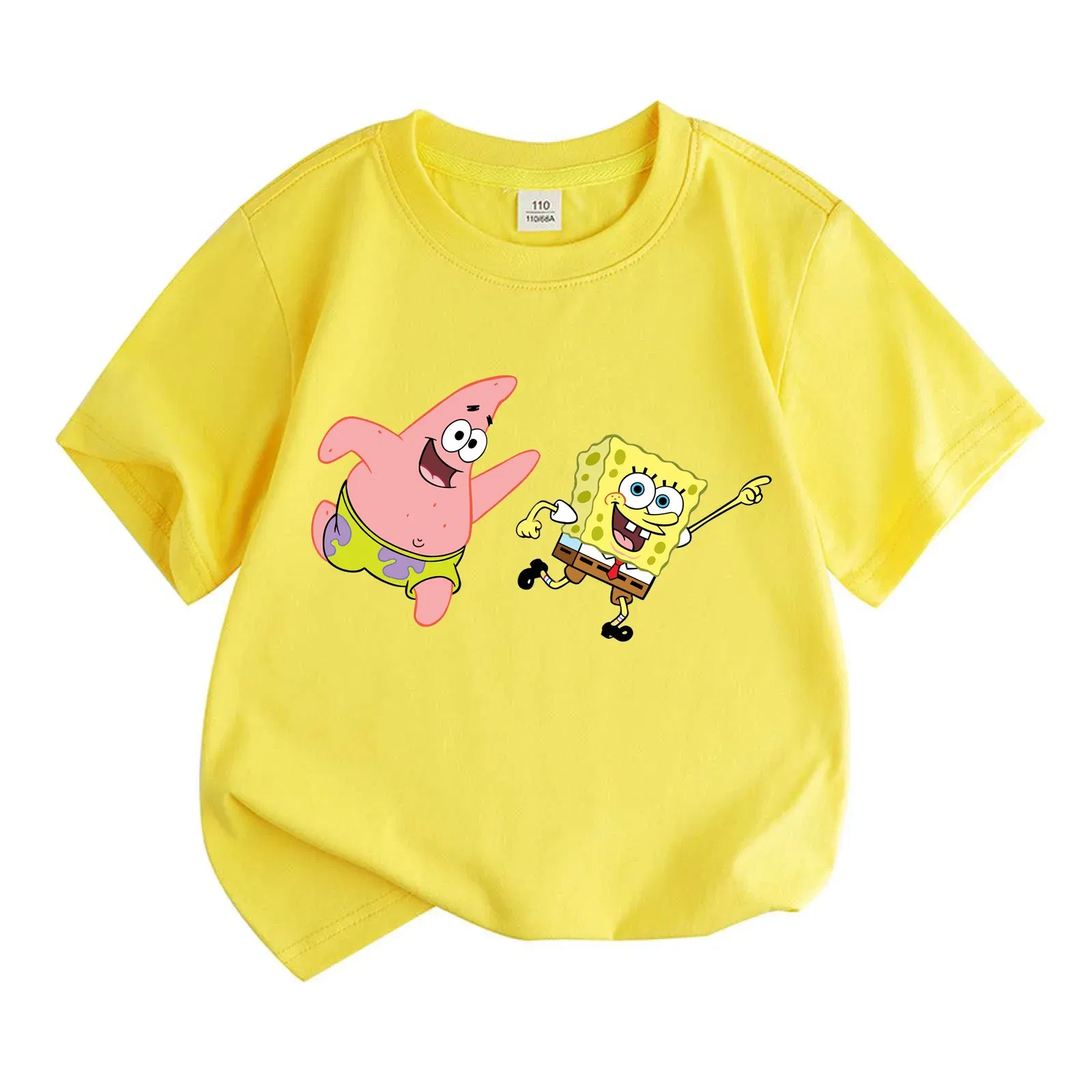 Color: Blue, Kid Size: 9T - Mr. Krabs Squidward Sandy Spongebob T-shirt 100%Cotton Children Round Neck Short-sleeved Boys Girls Fashion Kids Clothes