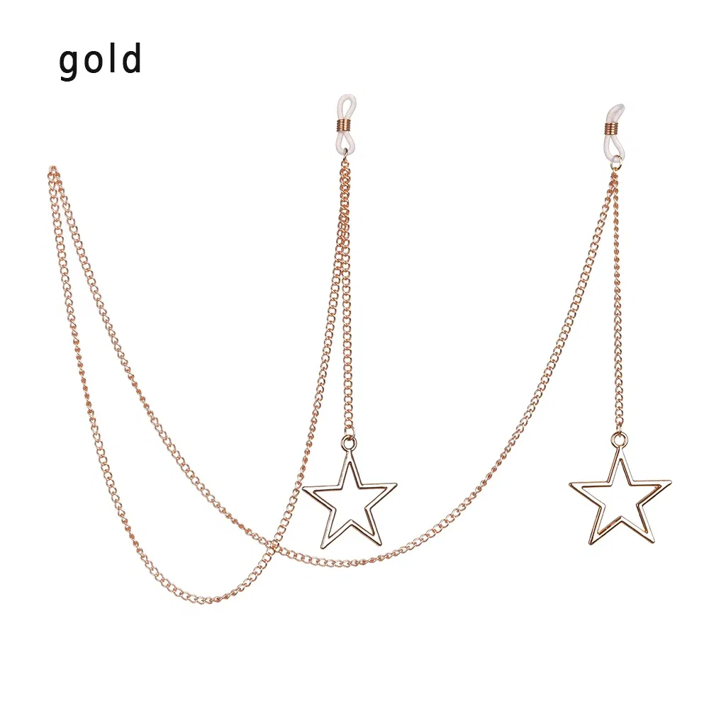 Color: Gold - New Fashion Women Eyeglass Chain Hollow Star Pearl Beaded Sunglasses Reading Glasses Lanyard Eyewear Holder Neck Strap Rope