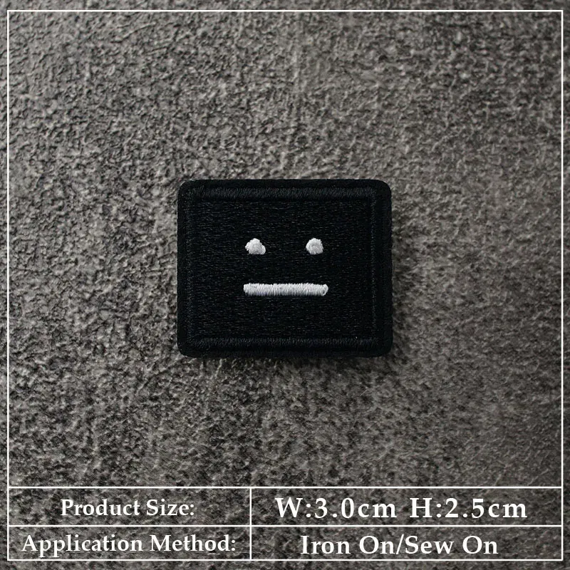 Color: Transparent - Square Expression Embroidered Applique Patches Fabric Garment Apparel Clothing Accessories Embroidery Badges Pink Black White