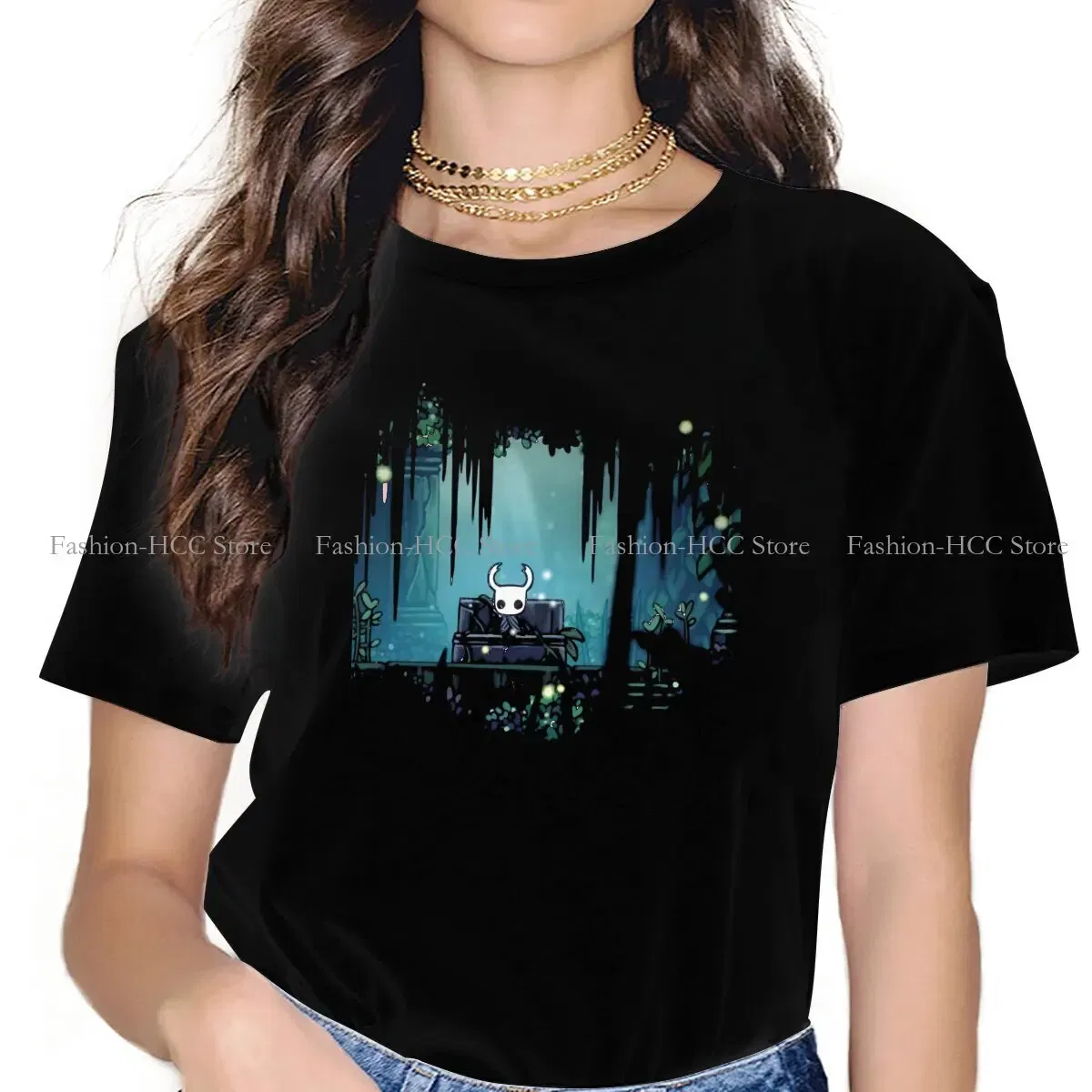 Color: black, Size: L - Green Graphic Polyester TShirt Hollow Knight Creative Tops Casual T Shirt Female