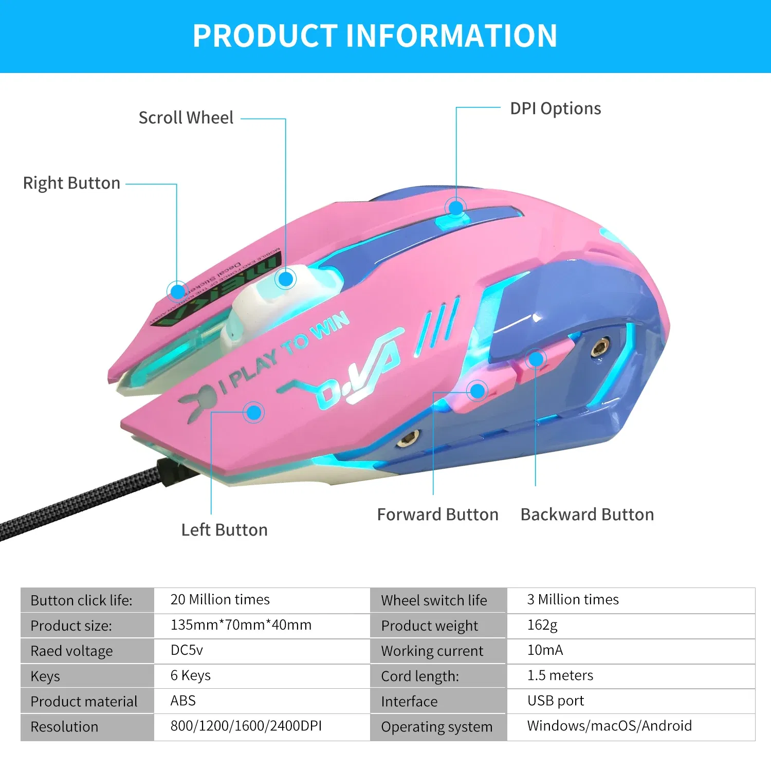 Color: green - 2400DPI Gaming Mouse Color Backlit Silent Mouse USB Wired Gaming Mouse Pink Computer Professional for Lol Data Laptop