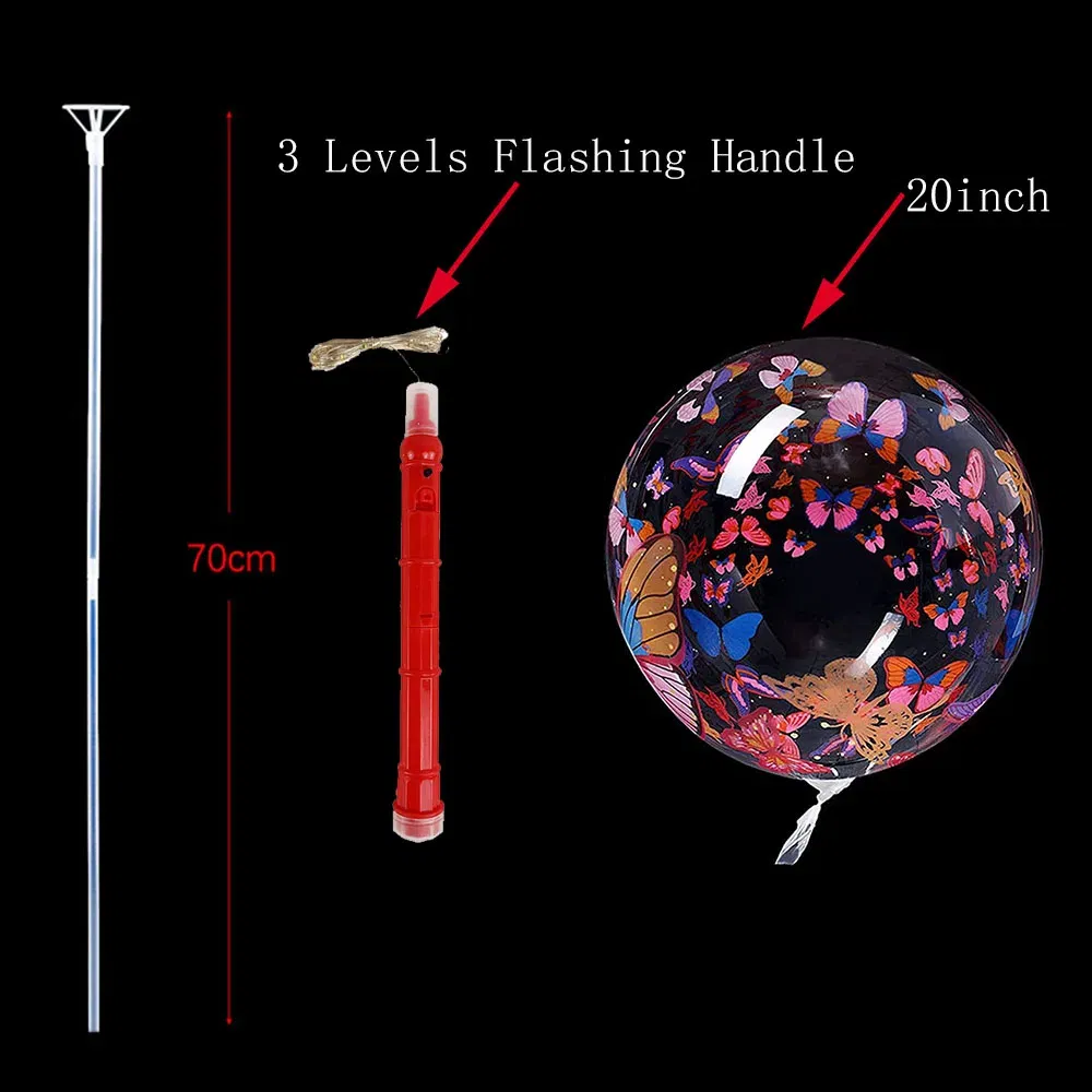 Color: iridescent, Ballon Size: 10inch, Shape: N - 1/5/10/20/30pcs LED Light Up BoBo Balloons Colorful 3 Levels Flashing Handle 20 Inches Bubble Balloon 70cm Stick