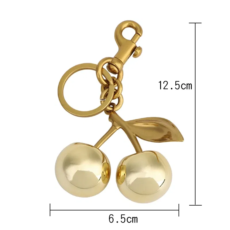 Color: Bronze - Fashion Glitter Gold Cherry Keychain Summer Fruits Cherries Pendant Keyring For Women Men Jewelry Bag Accessories Gift