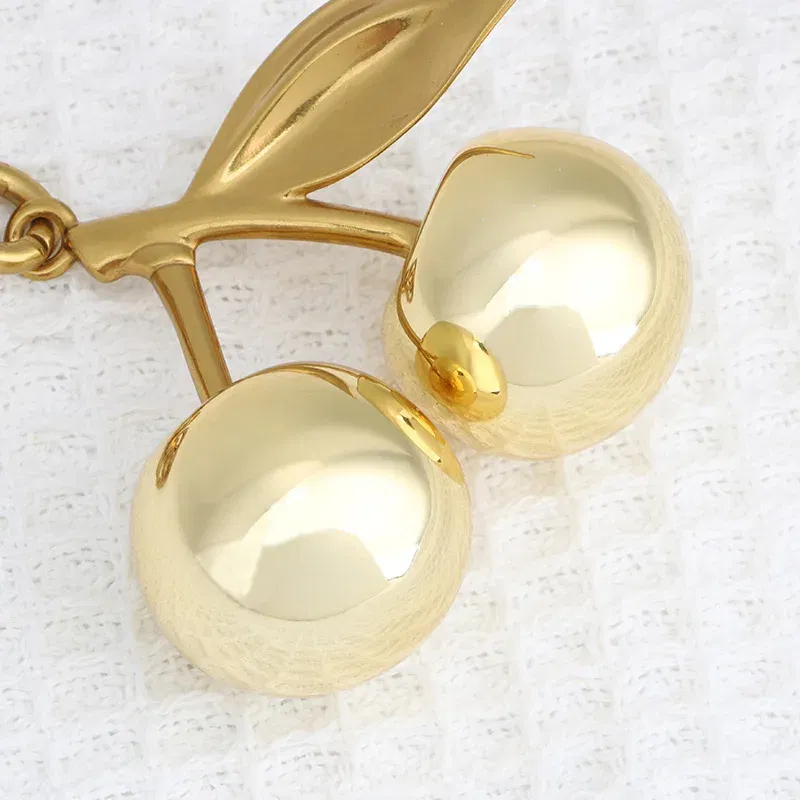 Color: Bronze - Fashion Glitter Gold Cherry Keychain Summer Fruits Cherries Pendant Keyring For Women Men Jewelry Bag Accessories Gift