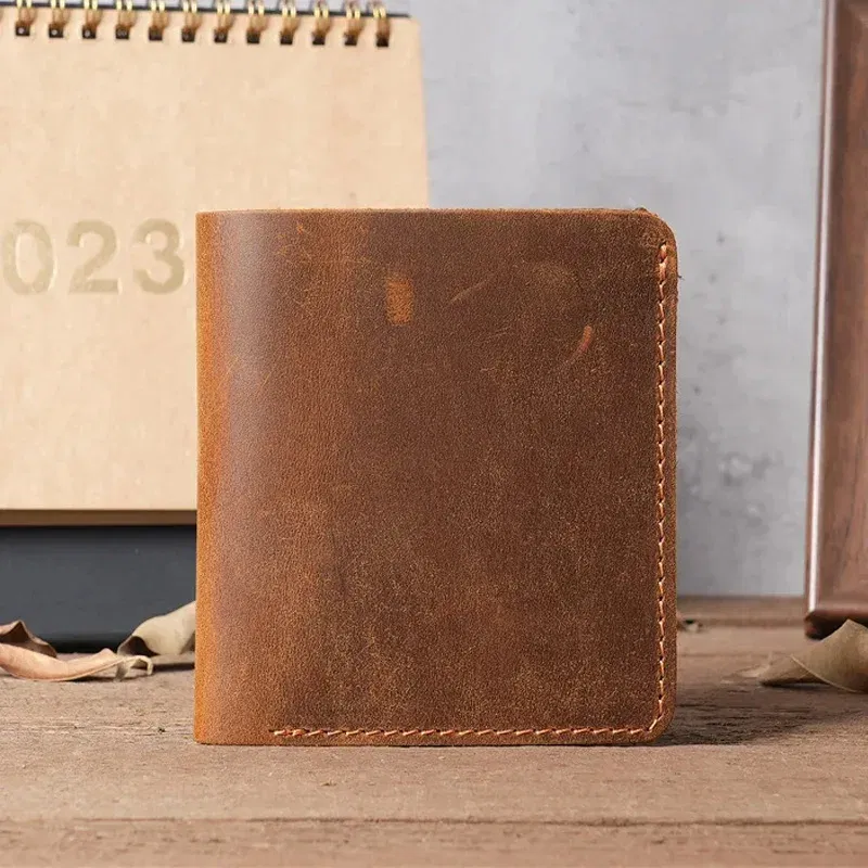 Handmade Crazy Horse Leather Wallet for Men Minimalist Leather Wallet Men Pure Leather Wallet