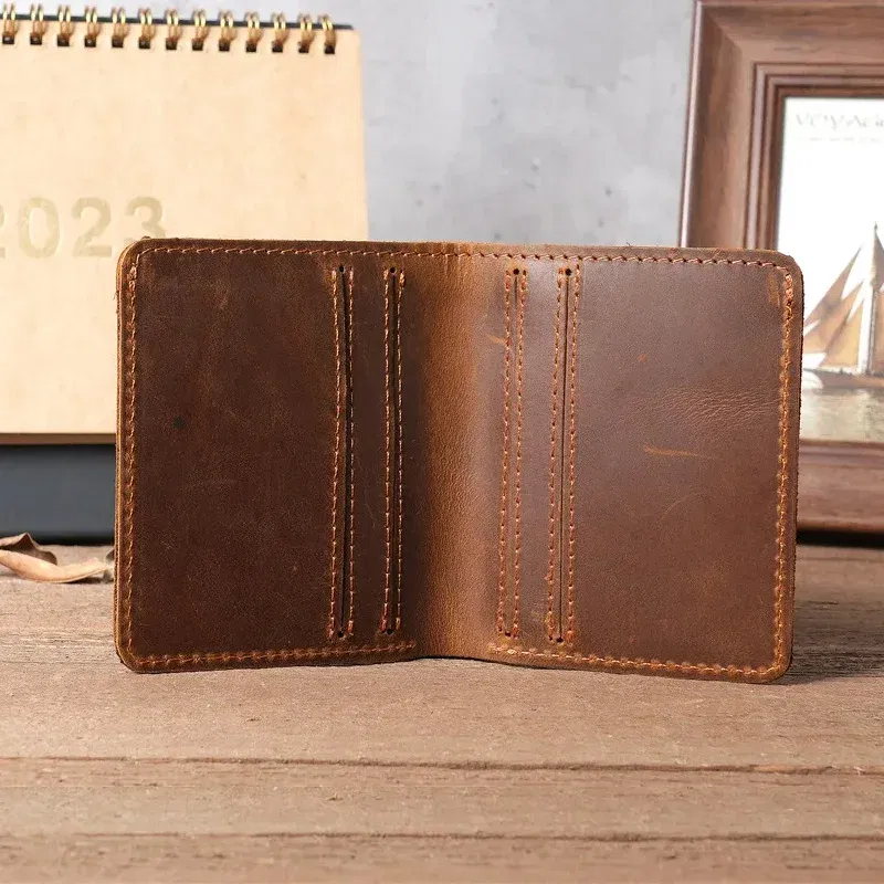 Handmade Crazy Horse Leather Wallet for Men Minimalist Leather Wallet Men Pure Leather Wallet