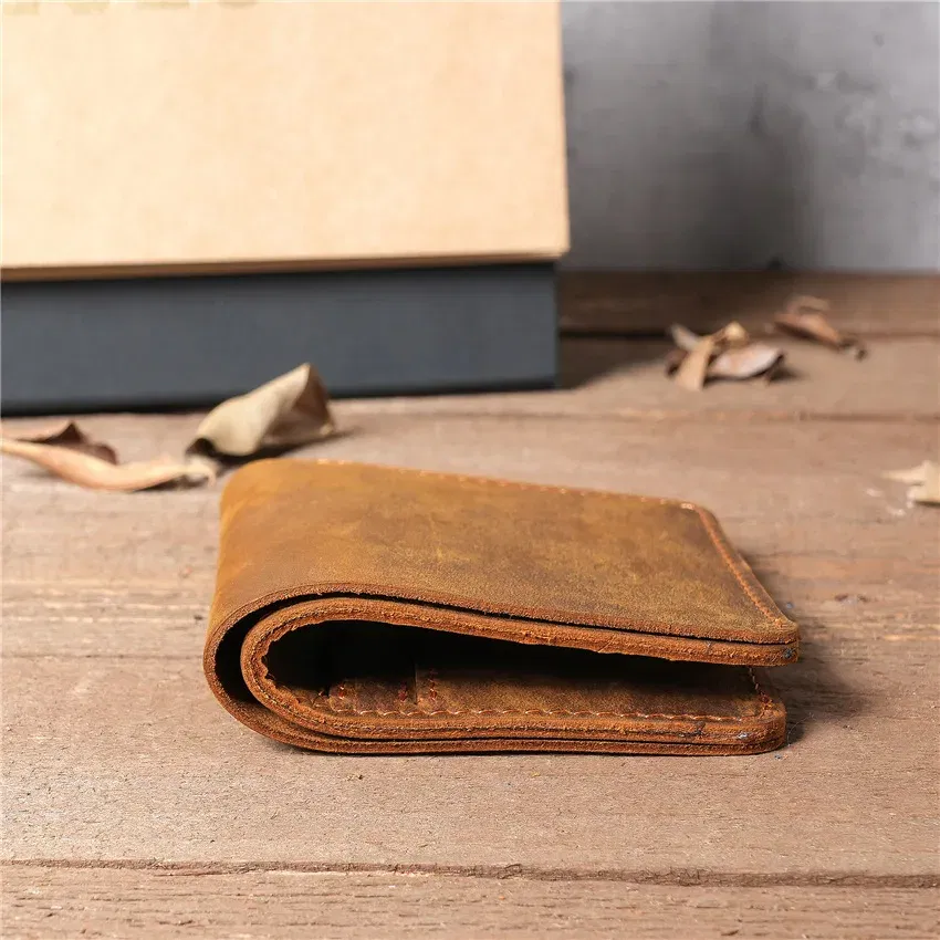 Handmade Crazy Horse Leather Wallet for Men Minimalist Leather Wallet Men Pure Leather Wallet