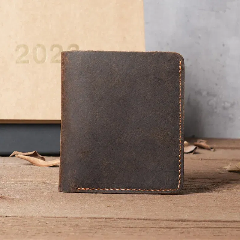 Handmade Crazy Horse Leather Wallet for Men Minimalist Leather Wallet Men Pure Leather Wallet