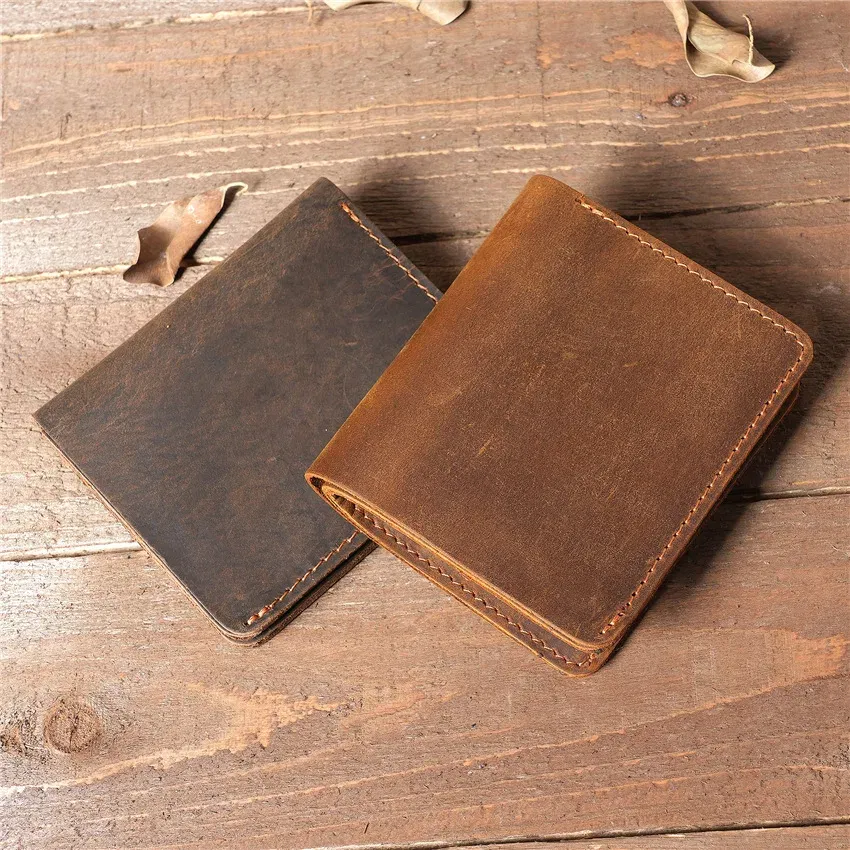 Handmade Crazy Horse Leather Wallet for Men Minimalist Leather Wallet Men Pure Leather Wallet
