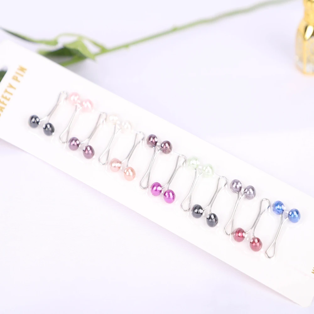 Color: red brown - 12pcs Pins Clips Set for Muslim Hijab Fashion Islam Turban Magnetic Closure New Headscarf Accessories Wedding Party Gift RIMAIRE
