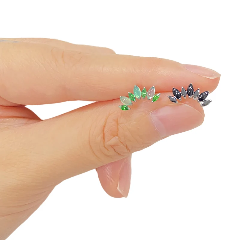 Metal color: Blue Zinc Plated, Ships From: CHINA, Main Stone Color: Silver - ASTM F136 Titanium EAR PIERC with 7 Natural Stone and Zircon Top Tragus Earrings Ear Lip Helix Studs Tongue Piercing Jewelry