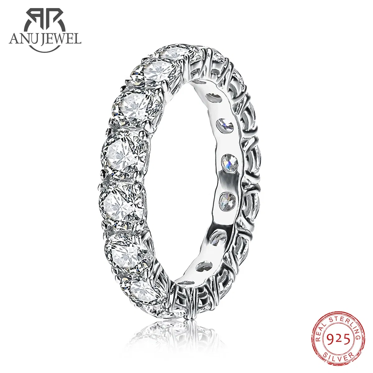 AnuJewel 4mm D Color Moissanite Eternity Band Ring 925 Sterling Silver Wedding Rings For Women Jewelry Wholesale