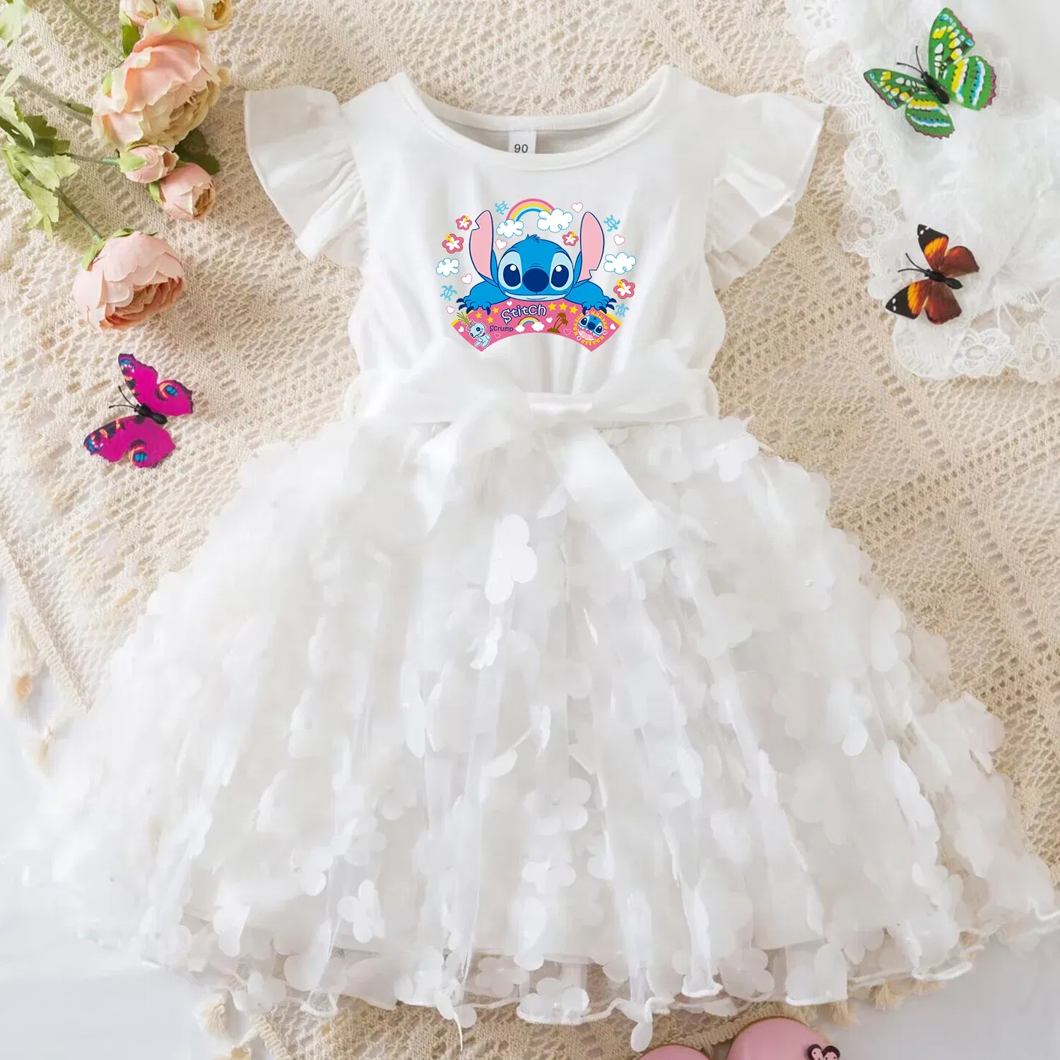 Color: Clear, Size: XS - 3D Butterfly Cute Lilo Stitch Summer Dress for Kid's Casual Clothes Baby Girls Beautiful Princess Dress Party Dresses 2-6 Yrs