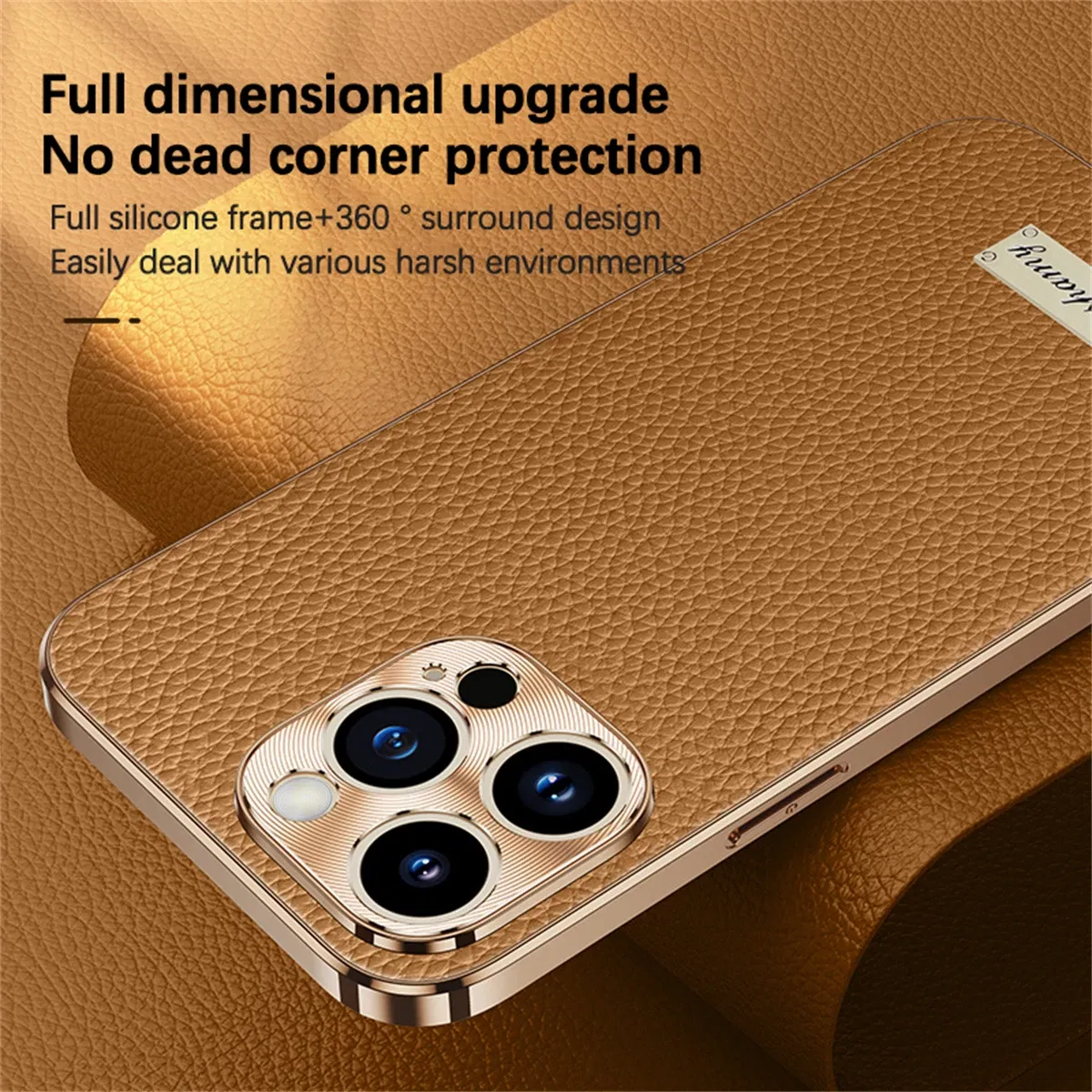 Color: Beige, Compatible-Phone Models: For iPhone 16 Pro - Luxury Genuine Leather Phone Case For iPhone 15 14 13 Pro Max Plating Soft Silicone Frame Shockproof Cover For iPhone 16 Pro Max