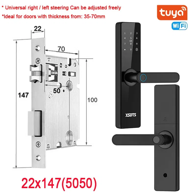 Color: black, Ships From: CHINA - New! Tuya Wifi Electronic Smart Door Lock With Biometric Fingerprint / Smart Card / Password / Key Unlock/ USB Emergency Charge