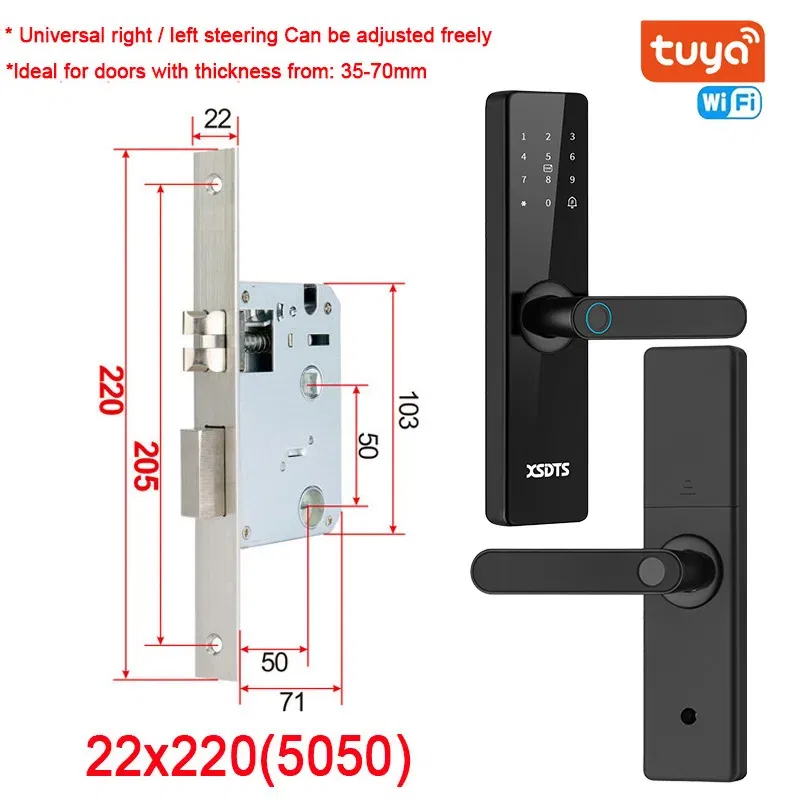 Color: black, Ships From: CHINA - New! Tuya Wifi Electronic Smart Door Lock With Biometric Fingerprint / Smart Card / Password / Key Unlock/ USB Emergency Charge