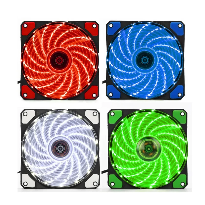 Color: green, Blade Color: WHITE, RGB Support: Fixed Color - 12CM RGB LED PWM Light Heat Dissipation Fan 12V DC 15 33 Lights Computer Case Cooling Fan