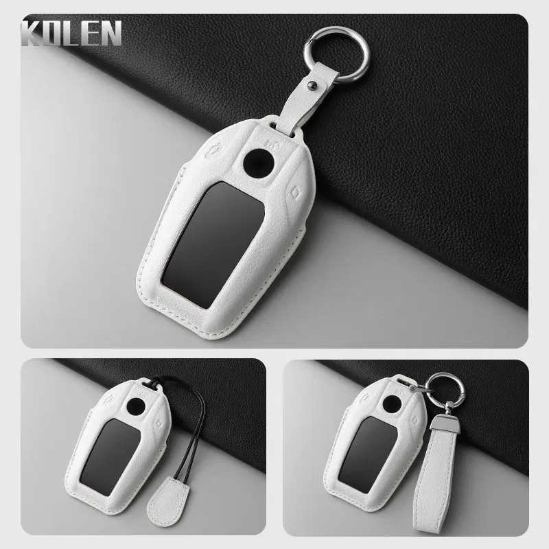 Color Name: Red - Dermis Leather Car LED Display Key Case Cover Shell For BMW 5 7 Series X3 X4 X5 X7 G30 G31 G11 G12 G01 GT G32 i8 Fob Accessories