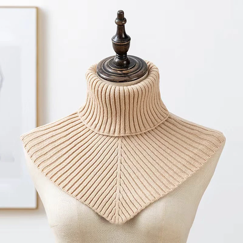 Color: green - Women Winter Knitted Cotton Fake Collar Scarf Women Warm Turtleneck Neck Warmer Detachable Winter Windproof Scarf 36*28cm