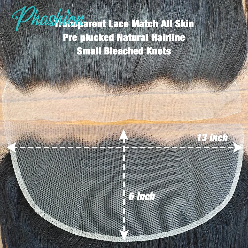Color: Natural Color, Stretched Length: 22INCHES - Phashion 26 28 Inch13x6 Lace Frontal Straight Pre Plucked Swiss HD Transparent Full Front Only Natural Black 100% Human Hair