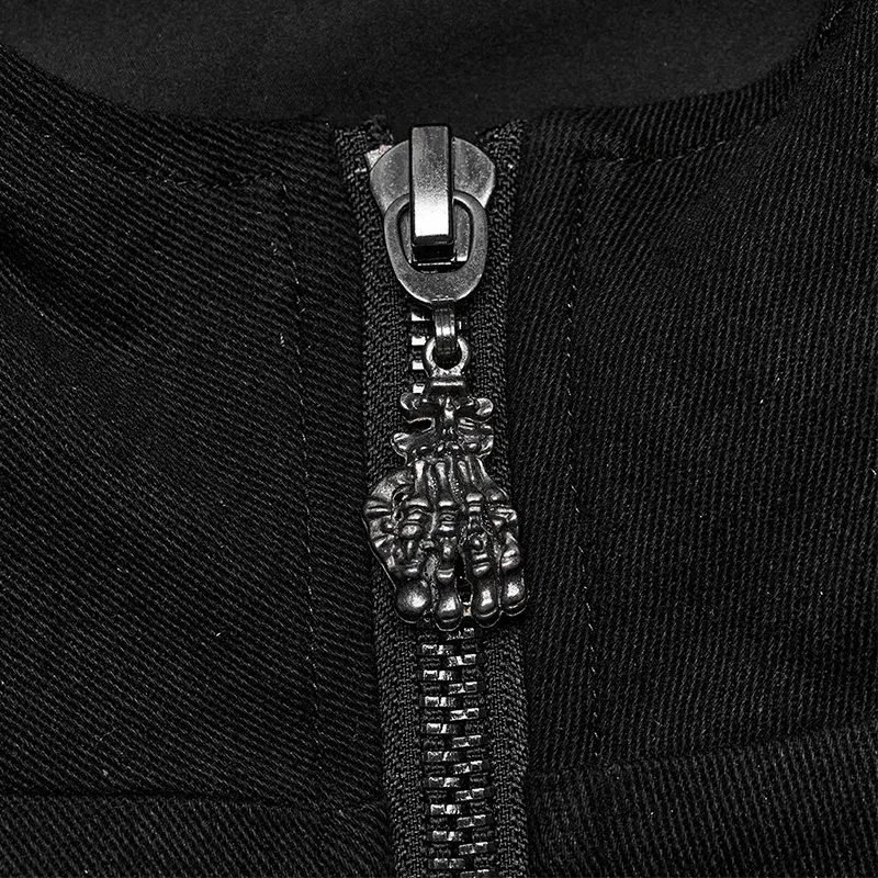 Color: black, Size: XL - PUNK RAVE Men's Punk Sleeves Are Hollow Loop Straps Short Coat Handsome Cool Stand Up Collar Casual Mens Jacket Autumn