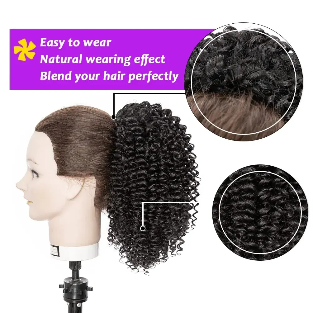 Color: T1B/27, Stretched Length: 20inches - Synthetic Short Afro Kinky Curly Ponytail Hair Piece for African American Ponytail Extension Afro Kinky Curly Ponytail for Women