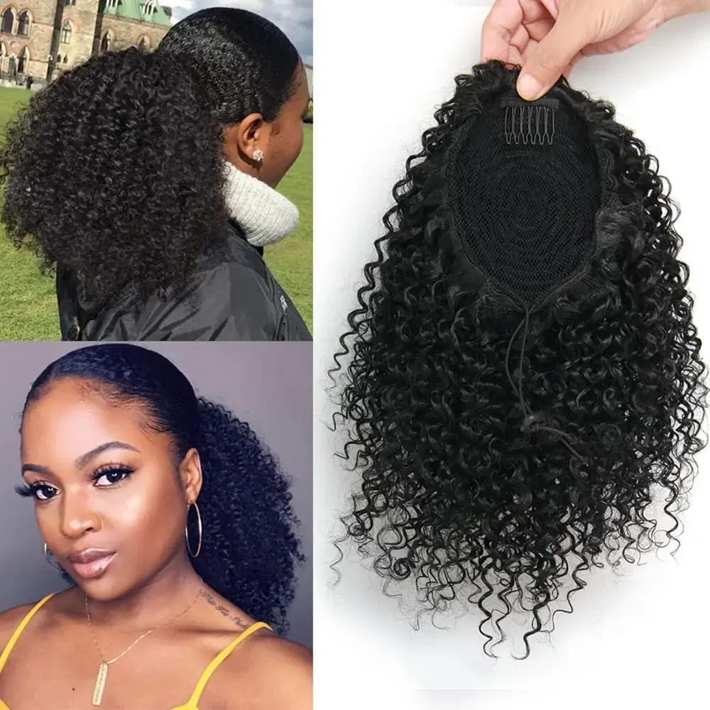 Color: T1B/27, Stretched Length: 20inches - Synthetic Short Afro Kinky Curly Ponytail Hair Piece for African American Ponytail Extension Afro Kinky Curly Ponytail for Women