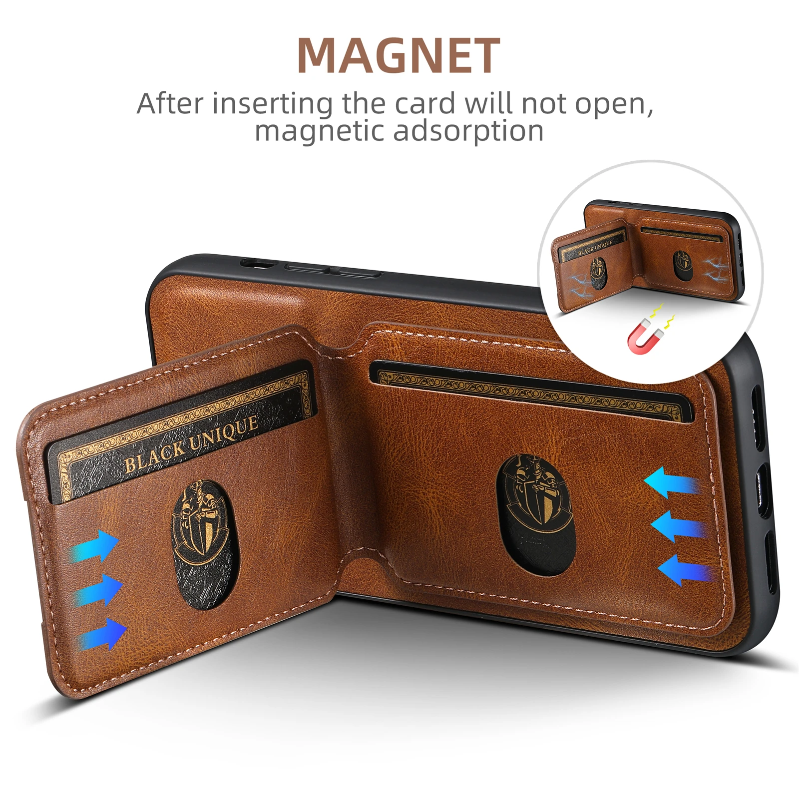 Color: Black, Material: PP - SUTENI Card Holder Leather Magnetic Pocket Cover Wallet Phone Case For iPhone X XS XR 11 12 13 14 15 Pro Max Plus