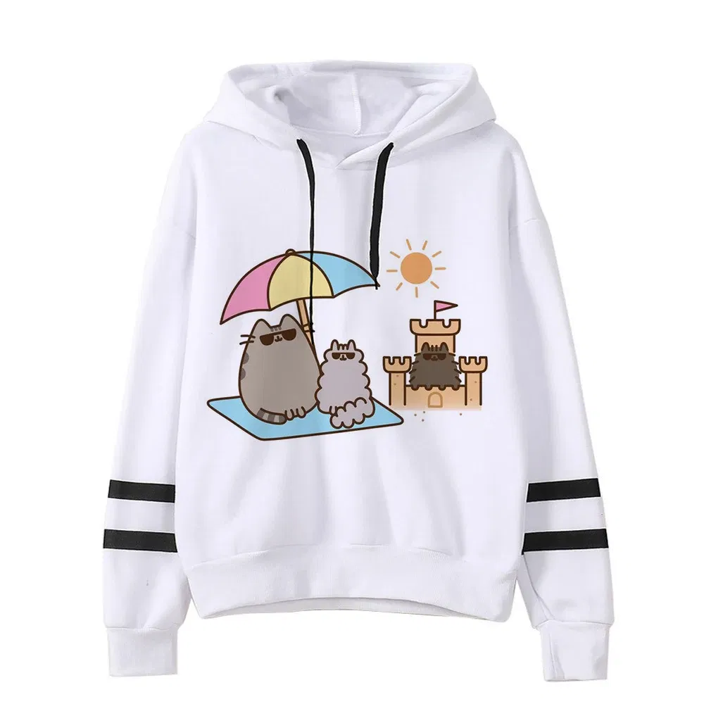 Color: black, Size: XL - Women Ullzang Cute Cat Funny Cartoon Sweatshirt Pusheen Cat Kawaii Harajuku Korean Style Hoodies Graphic Fashion Hoody Female