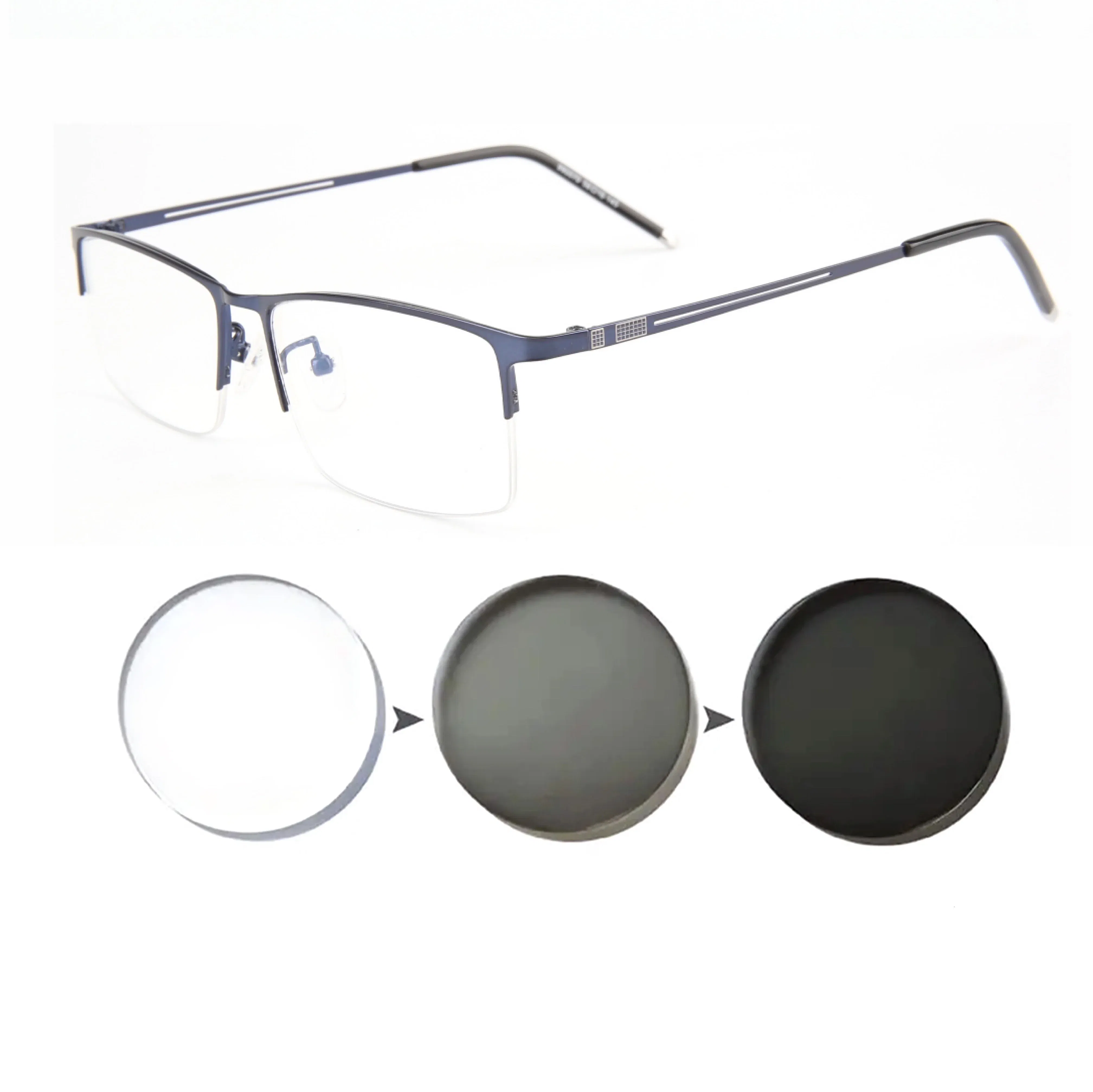 Frame Color: WHITE, Eye Prescription: 0 - Sun Photochromic Finished Myopia Glasses Women Men Metal Half Frame Chameleon Short-sight Eyewear0 -0.5 -0.75 -1.0 To -6.0