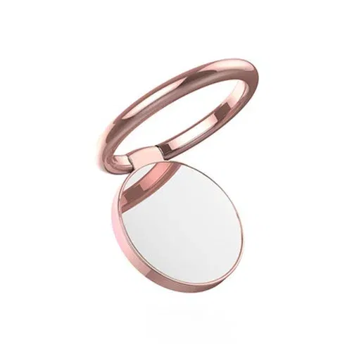 Color: Yellow - Metal Mirror Ring Buckle Creative Finger Buckle Mobile Phone Holder Ring Car Magnetic 360 Degree Rotating Phone Holder Stand