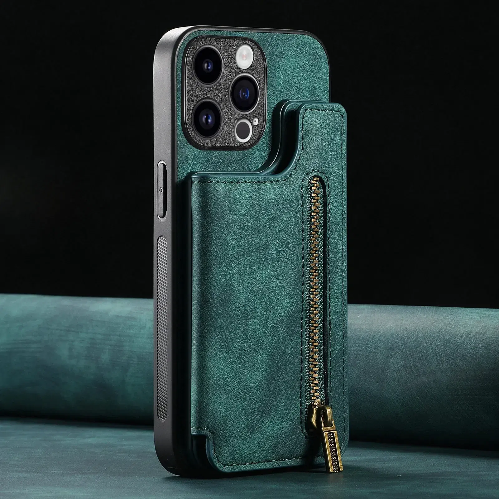 Color: Brown, Material: TPU - Leather Zipper Wallet with Card Holder Phone Case for IPhone 15 14 11 Pro Max 13 12 Mini X XR XS Max 8 7 Plus Shockproof Cover