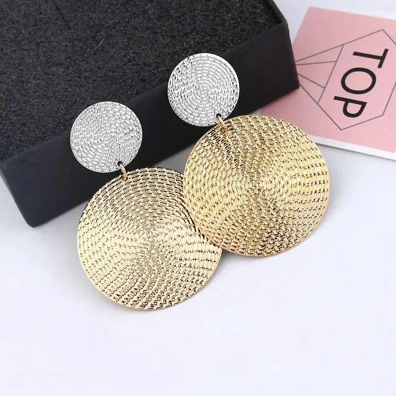 Metal Color: Champagne gold - Fashion Exaggerated Pendant Size Round Circle Earrings Female Temperament Personality Color Matching Bump Earrings Ear Jewelry