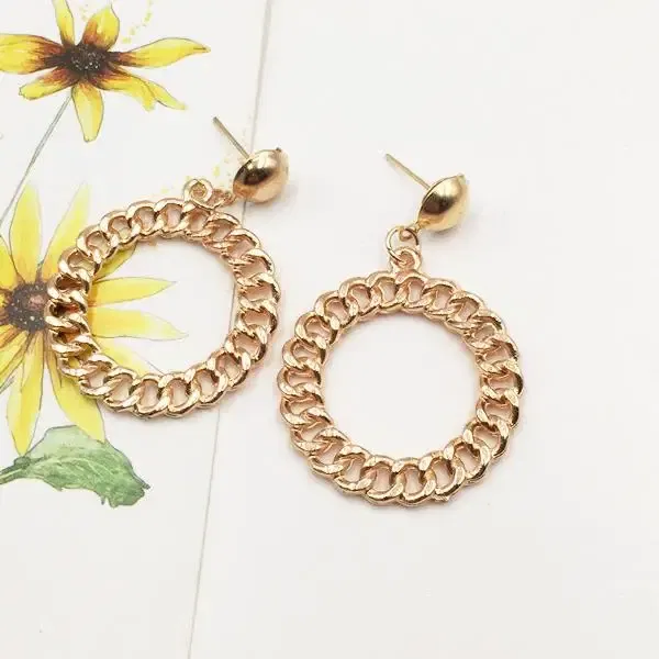Metal Color: Champagne gold - Fashion Exaggerated Pendant Size Round Circle Earrings Female Temperament Personality Color Matching Bump Earrings Ear Jewelry