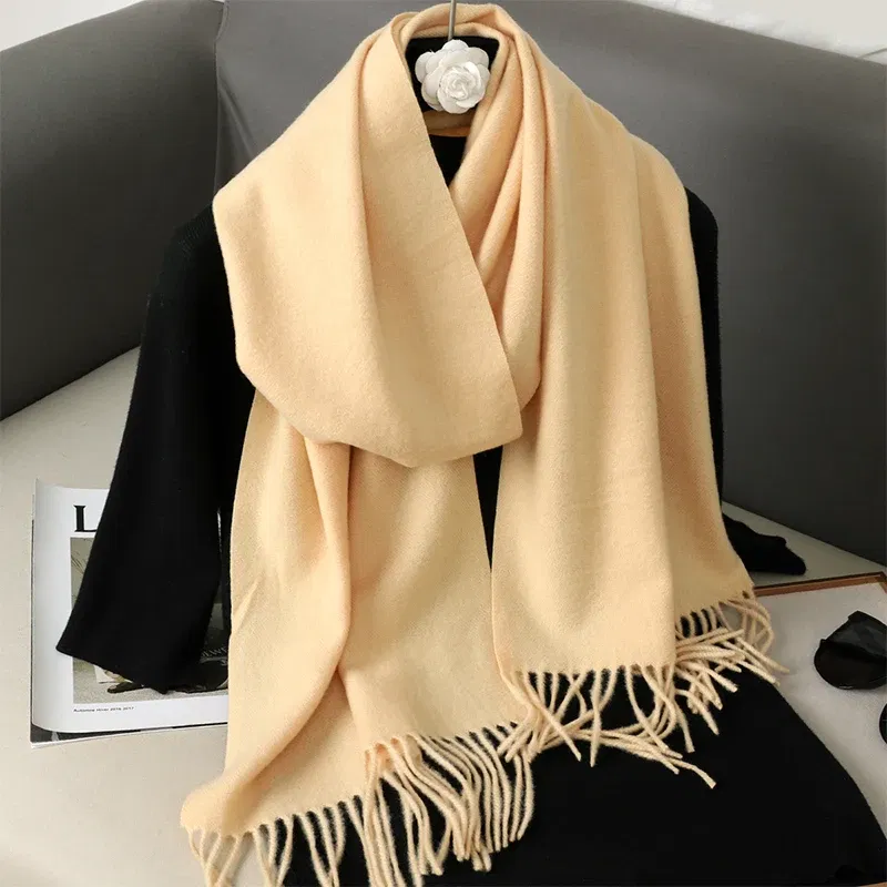 Color: Pink - New 62 Color Winter Scarf For Women Long Warm Cashmere Scarves Hijab Solid Lady Shawl Wrap Female Pashmina Bandana Head Scarfs