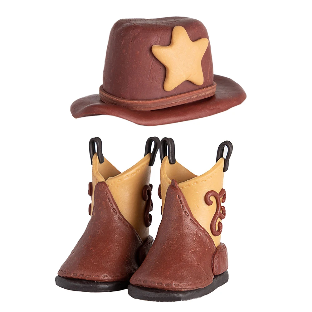 Color: Light Grey - Cowboy Cake Topper Western Cowboy Hat and Boot Cupcake Toppers with Balls Western Theme Birthday Party Baby Shower Supplies