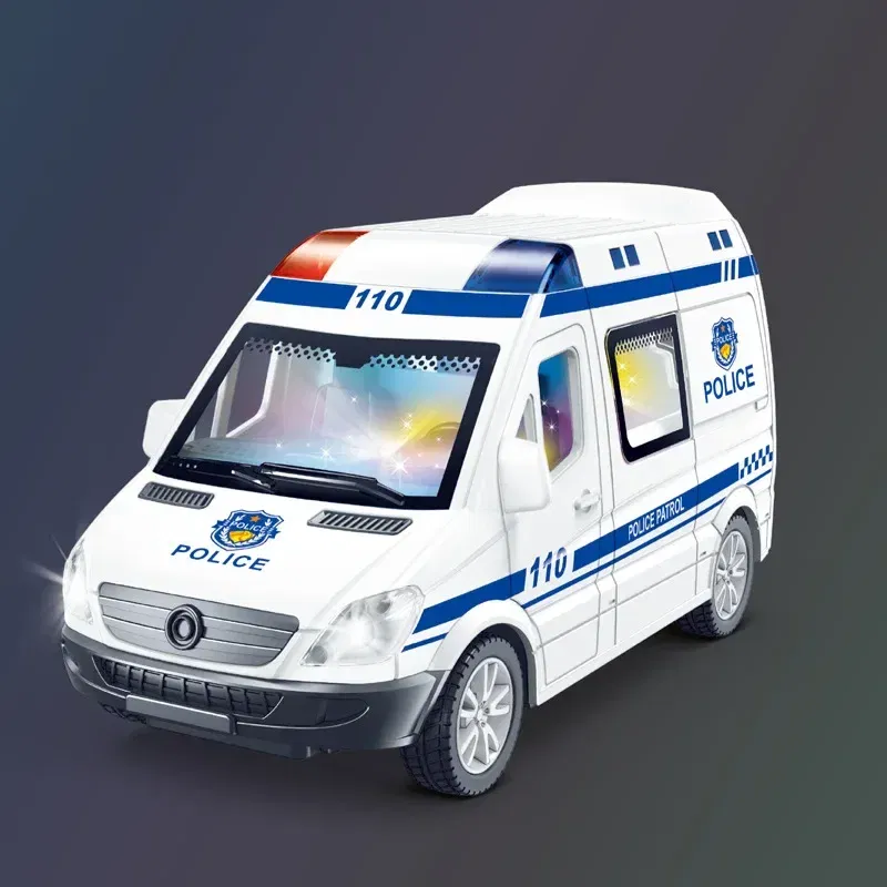Color: Blue - Children's Inertia Pull-back Car Toy with Lighting Sound Simulation Commercial Car Model Boy Gift Toy Car Kids Holiday Gift