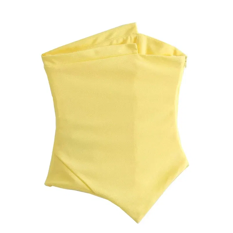 Color: Beige, Size: L - Asymmetrical Strapless Top Lemon Yellow Women Sleeveless Lady Female Clothes Slim Fit Suspenders Tube Top Off Shoulder
