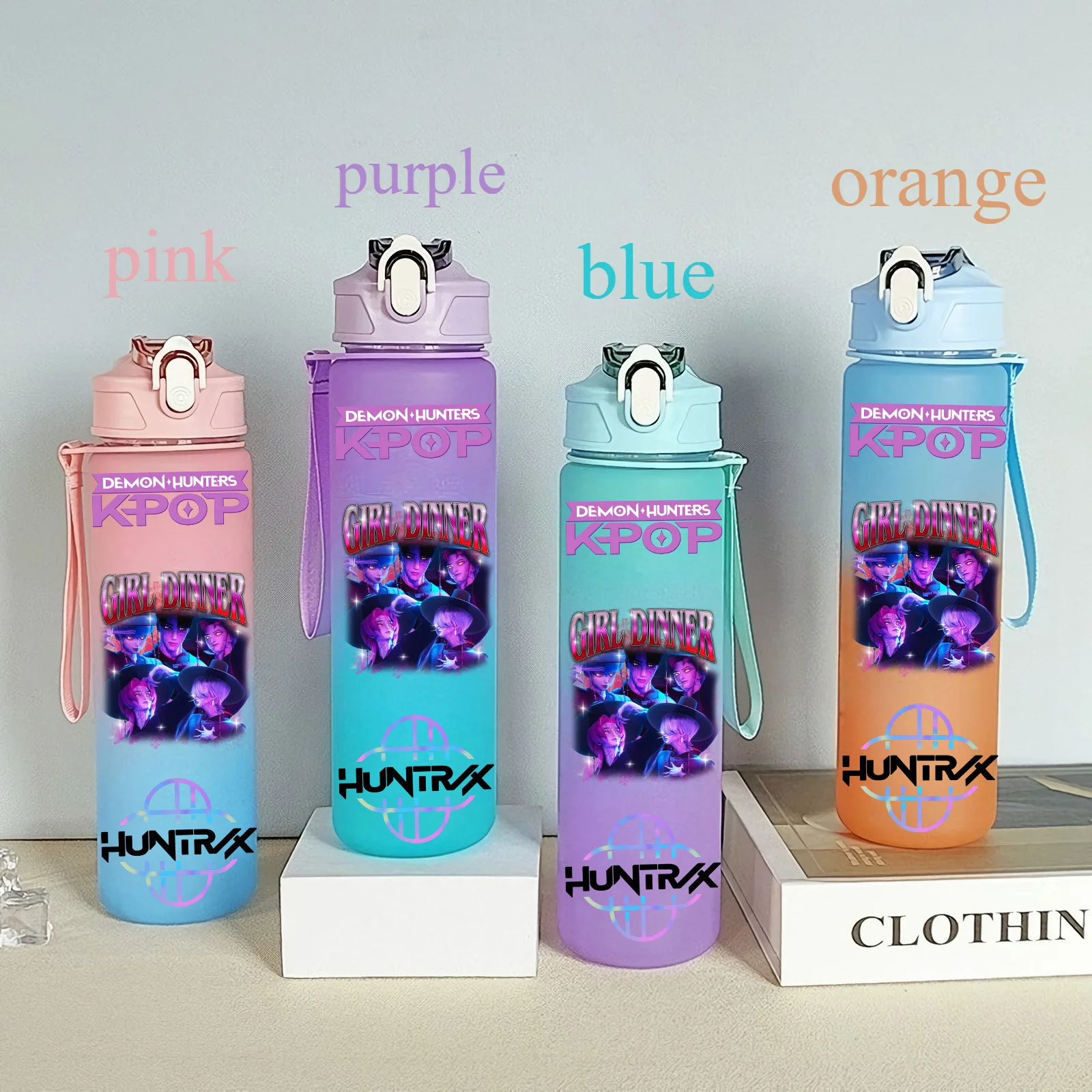 Color: Lemon yellow, Size: 40cm - 750ML K-pop Demon Hunters HUNTR X Rumi Mira Zoey Jinu Celine Kpop Plastic Water Cup K Pop Drinking Bottle School Huntrix Gourde