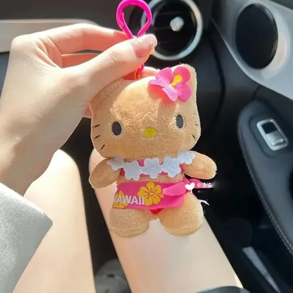 Color: Champagne - Hot Kawaii Plush Keychain Pendant Cartoon Mofusand Shark Cat Cross-Dressing Hello Kitty Kuromi Doll Stuff Backpack Decor Toys