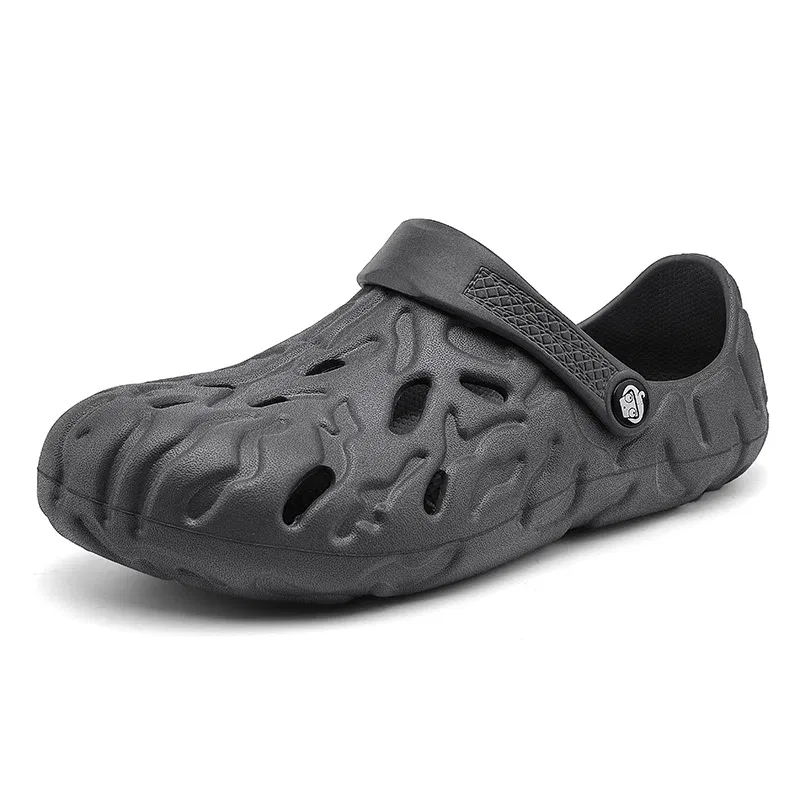 Color: Blue, Shoe Size: 47 - Men Summer Slippers Thick Sole Mens Clogs Sandals Hollow Breathable Flip Flops Sandals Shoes Fashion Beach Slippers
