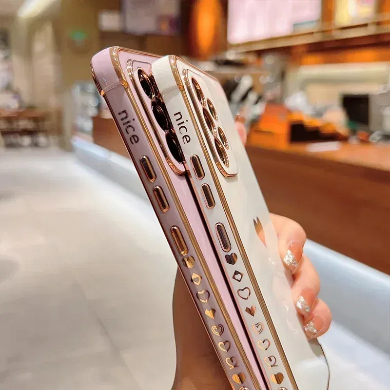 Color: MULTI, Compatible-Phone Models: For iPhone 14 Pro Max, Ships From: CHINA - Electroplating Side Love Heart Phone Case For Samsung Galaxy S25 Ultra S24 S23 S22 A16 A55 Protect Lens Shockproof Back Cover