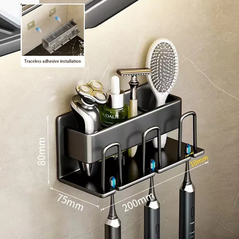 Color: light green - Toothbrush Holder Wall Mounted Toothpaste Dispenser Aluminium Electric Hair Brushes Storage Bathroom Accessories House Organizer