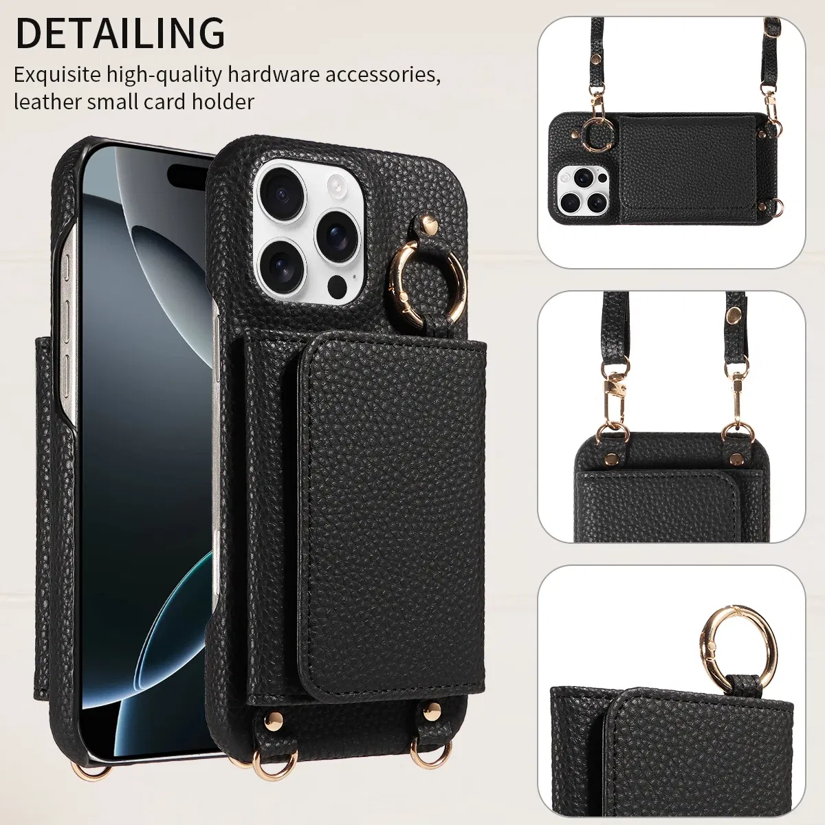 Color: black, Bundle: Case & Strap, Material: Artificial Leather, Compatibility by Model: iPhone 15 Pro - For IPhone16 15 Pro Max 14 13 12 Series PU Leather Magsafe Magnetic Wireless Charging Shockproof Crossbody Wallet Phone Case