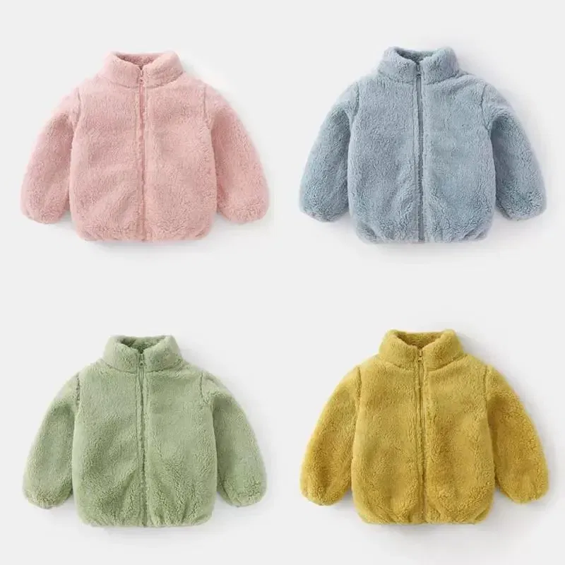 Color: Dark Grey, Kid Size: 9M - Solid Color Fashion Children Plush Coat Autumn Winter Warm Baby Girl Boy Casual Jacket Greatcoat Kids Clothing Toddler Outerwear