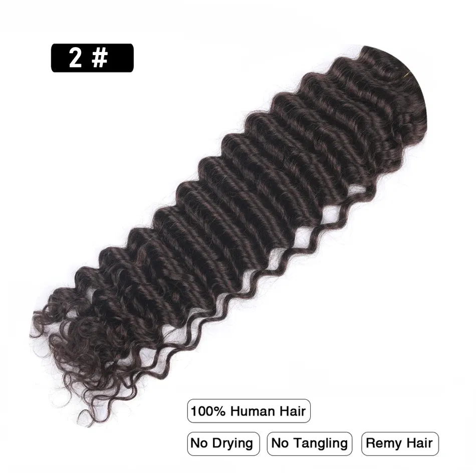 Color: #4, Stretched Length: 28inches - Pre-Colored Brazilian Deep Wave Bulk Human Hair No Weft Remy Bulk Human Hair 14 To 28 Inch Bulk Hair Extension Crochet Braids
