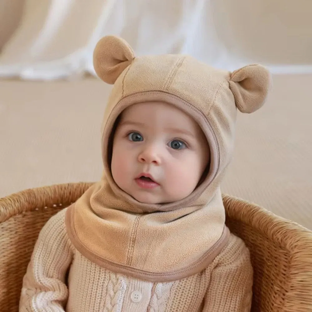 Color: Brown, Size: One Size - Baby Hats Scarf Set Winter Toddler Polar Fleece Balaclavas Infant Cute Ear Protection Beanies Boys/Girls Warm Caps Scarf Set