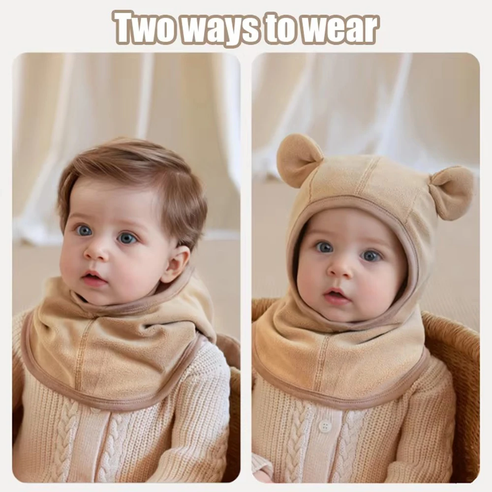 Color: Brown, Size: One Size - Baby Hats Scarf Set Winter Toddler Polar Fleece Balaclavas Infant Cute Ear Protection Beanies Boys/Girls Warm Caps Scarf Set