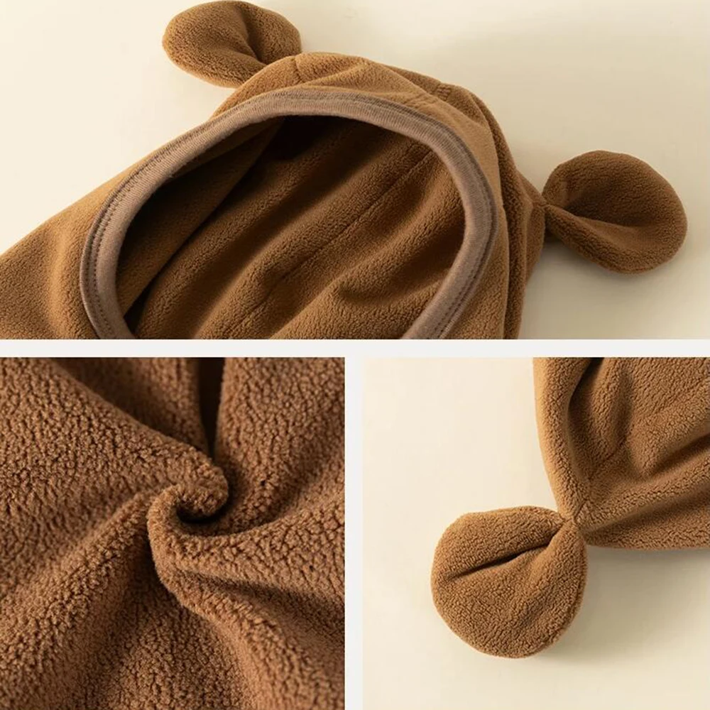 Color: Brown, Size: One Size - Baby Hats Scarf Set Winter Toddler Polar Fleece Balaclavas Infant Cute Ear Protection Beanies Boys/Girls Warm Caps Scarf Set