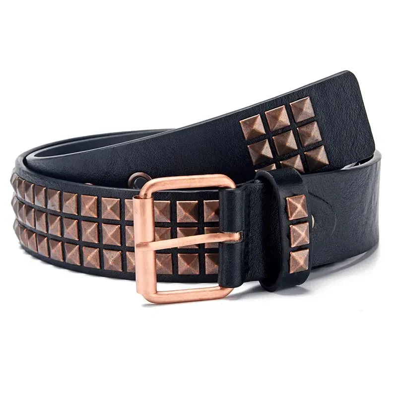 Color: Red, Belt Length: 110cm - Fashion New Square Bead Rivet Belt Metal Pyramid Belt Men and Women Punk Hardware Jeans Belt Y2K Belt Designer Belt Women's Belt